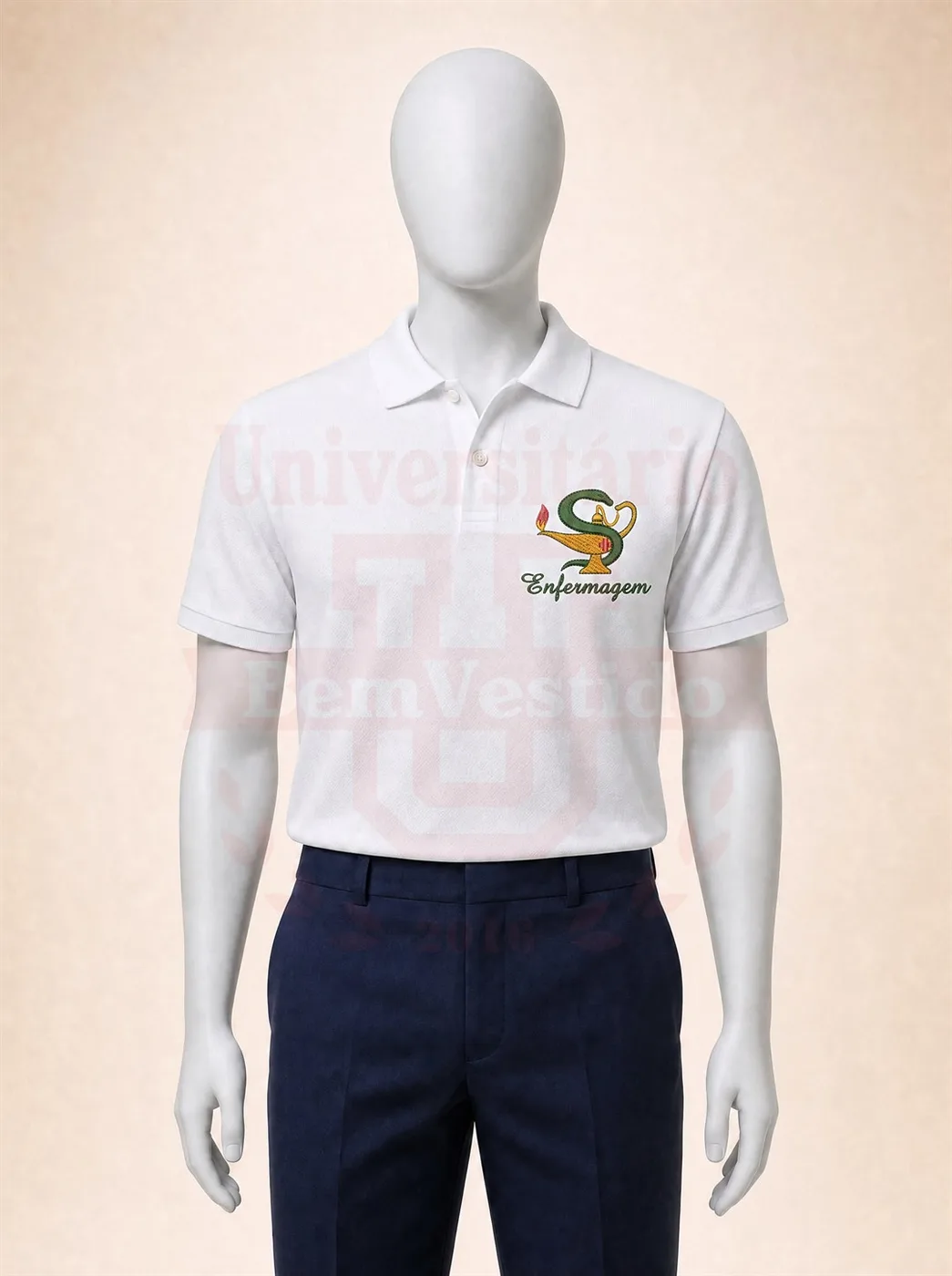 Polo Branca Enfermagem — lamparina com serpente bordada