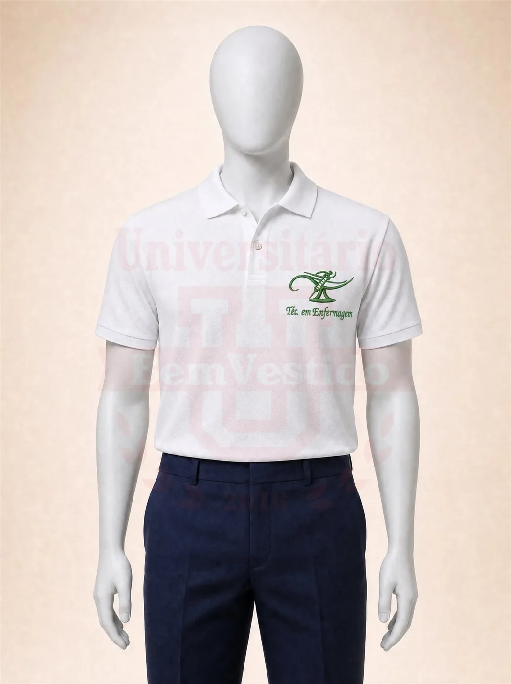 Polo Branca Técnico em Enfermagem — lamparina bordada em verde